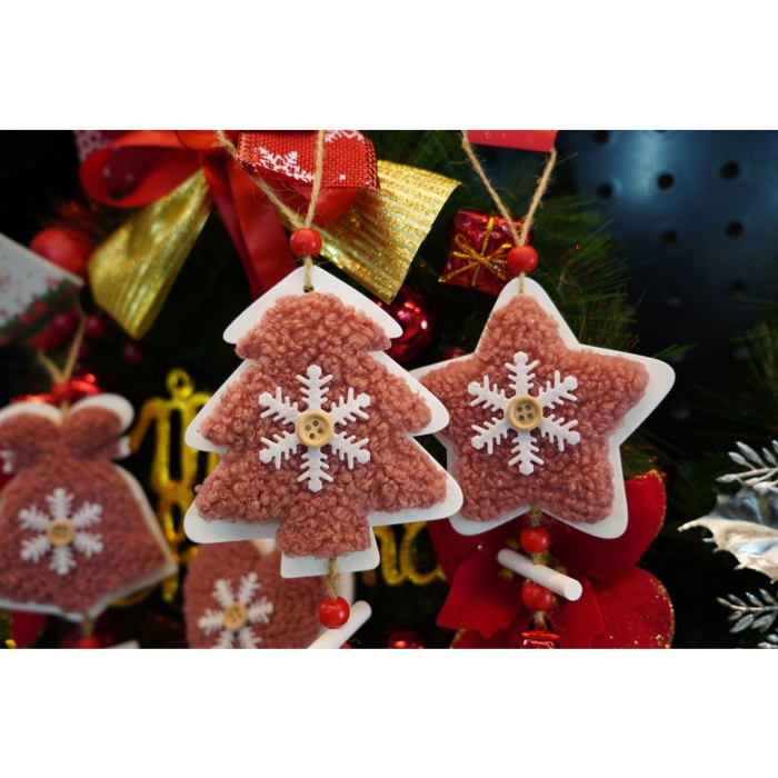 Ornament de brad broderie cu pomul de craciun, Flippy, roz, lemn, 18 cm [5]