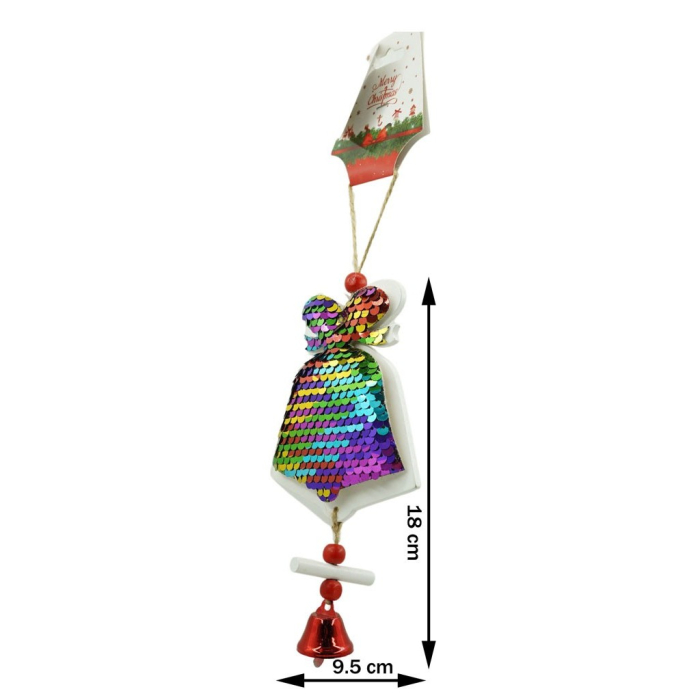 Ornament de brad clopotel din paiete, Flippy, multicolor, lemn, 18 cm [3]