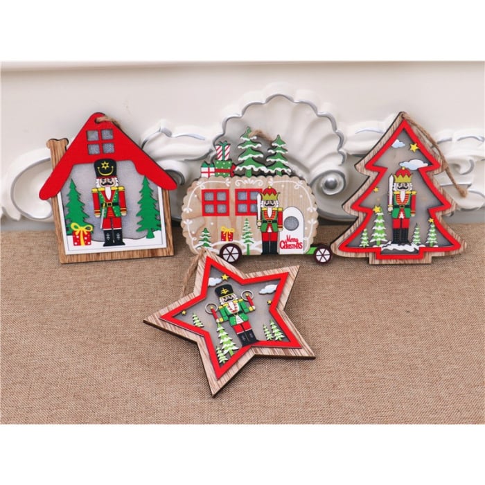 Ornament de Brad, Flippy, cu Lumini LED, din Lemn, Figurina Spargatorul de Nuci, Model Masina, Multicolor [7]