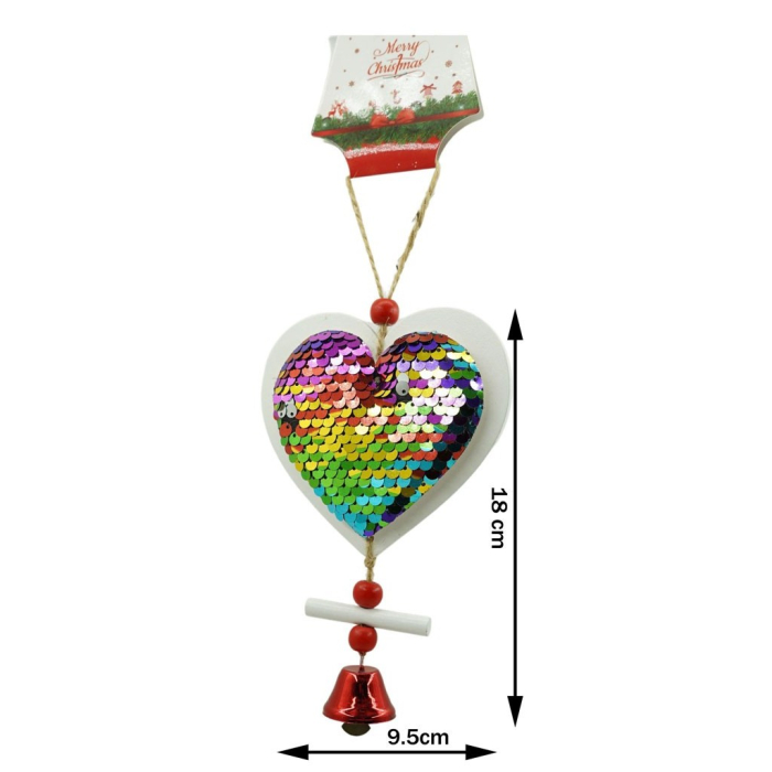 Ornament de brad inima din paiete, Flippy, multicolor, lemn, 18 cm [3]