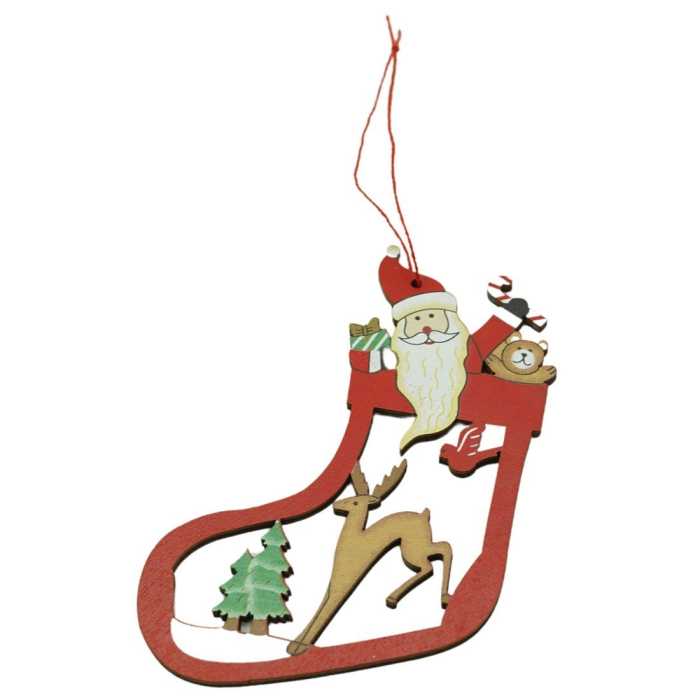 Ornament de brad Mos Craciun cu cerb, Flippy, multicolor, lemn, 10 cm [1]