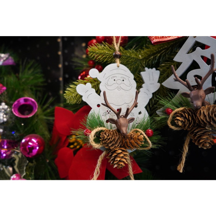 Ornament de brad Mos Craciun cu cerb, Flippy, multicolor, lemn, 18 cm [3]