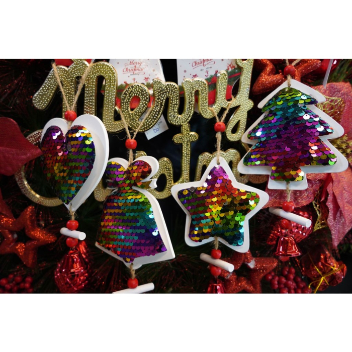 Ornament de brad pom de craciun din paiete, Flippy, multicolor, lemn, 18 cm [5]