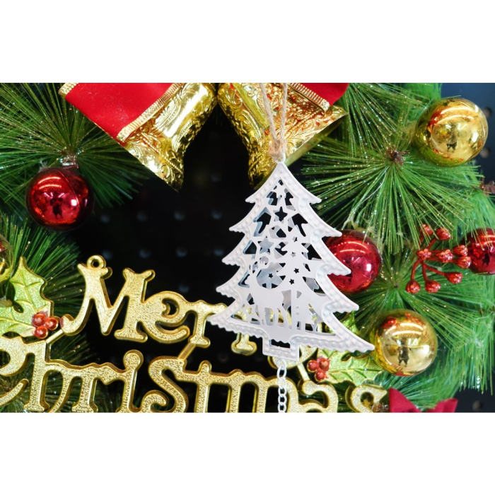 Ornament de brad pom de craciun, Flippy, alb, metal, 20 cm [3]