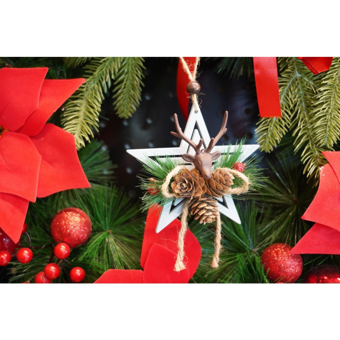 Ornament de brad stea cu cerb, Flippy, multicolor, lemn, 15 cm [3]