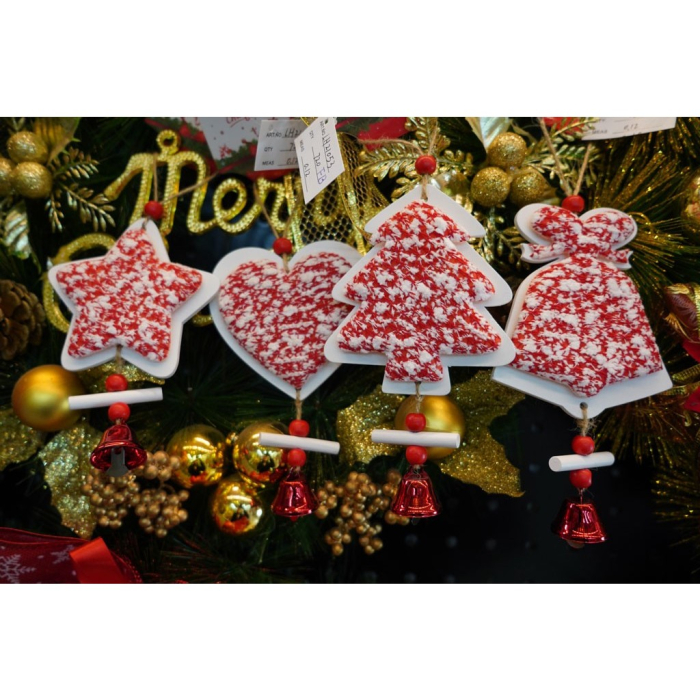 Ornament de brad stea din tweed, Flippy, alb/rosu, lemn, 18 cm [6]