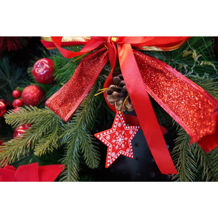 Ornament de brad stea, Flippy, rosu, lemn, 7.5 cm [3]