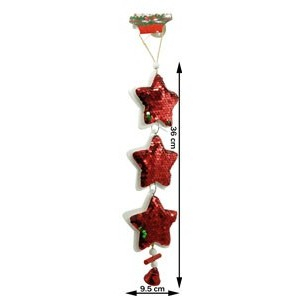 Ornament de brad trei stele cu paiete, Flippy, rosu, lemn, 36 cm [4]