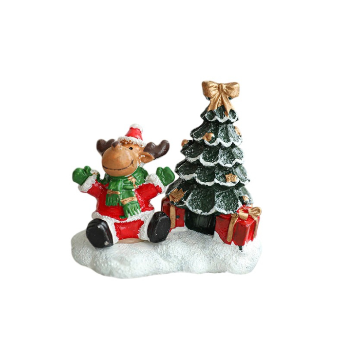 Ornament de Craciun din Rasina pentru Decor, Flippy, Model Ren cu Brad, Decoratiune de Birou pentru Craciun, 6.5 x 6.5 x 4 cm, Rosu Verde [3]