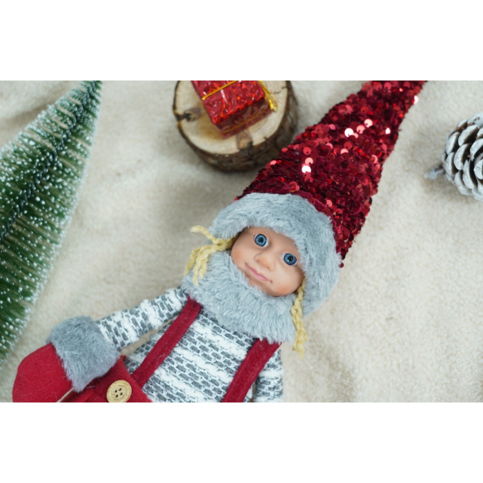 Ornament de Craciun papusa, Flippy, rosu/gri, textil, 58 cm [10]