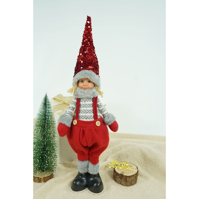 Ornament de Craciun papusa, Flippy, rosu/gri, textil, 58 cm [3]