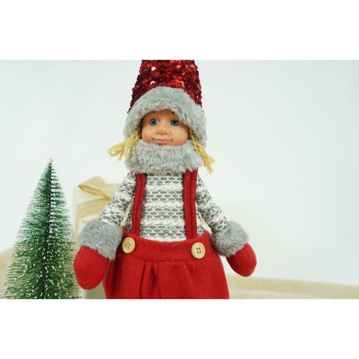 Ornament de Craciun papusa, Flippy, rosu/gri, textil, 58 cm [4]