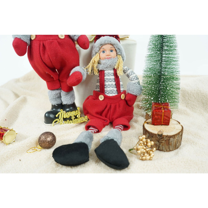 Ornament de Craciun papusa, Flippy, rosu/gri, textil, 62 cm [8]