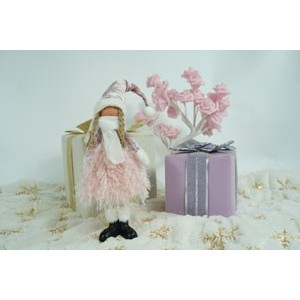 Ornament de Craciun papusa, Flippy, roz/alb, textil, 44 cm [5]