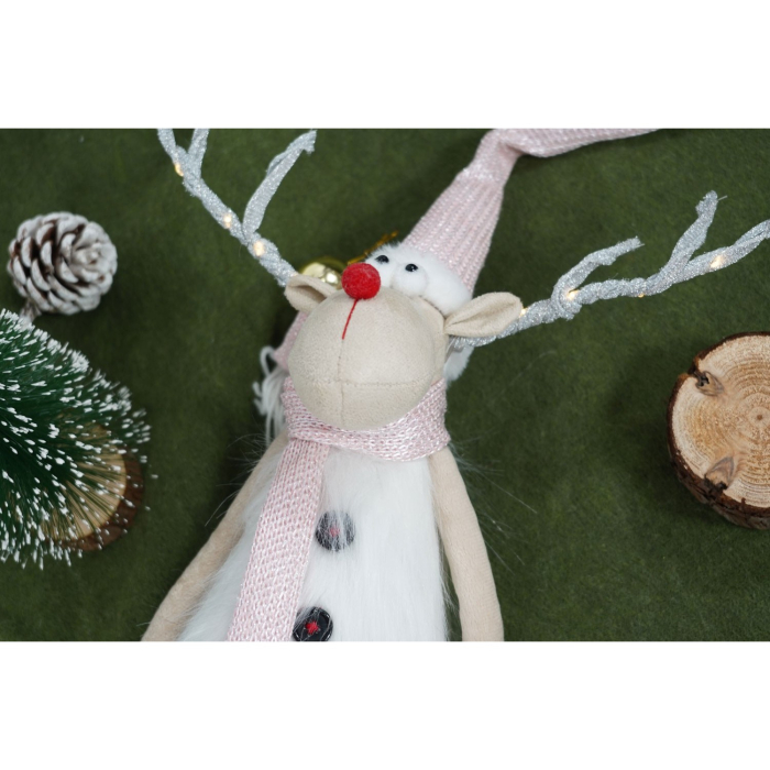 Ornament de Craciun ren cu picioare telescopice, Flippy, roz/alb, textil, 72 cm [4]
