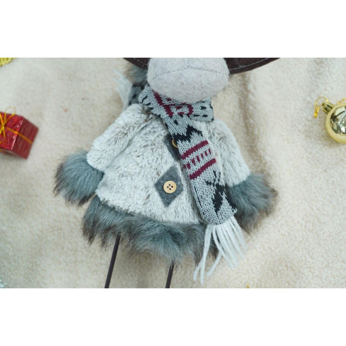 Ornament de Craciun ren, Flippy, gri/alb, textil, 40 cm [4]