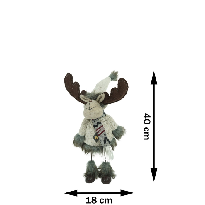Ornament de Craciun ren, Flippy, gri/alb, textil, 40 cm [12]