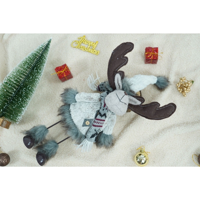 Ornament de Craciun ren, Flippy, gri/alb, textil, 40 cm [2]