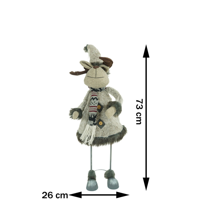 Ornament de Craciun ren, Flippy, gri/alb, textil, 73 cm [14]