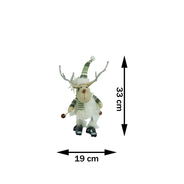 Ornament de Craciun ren pe schiuri, Flippy, alb/verde, textil, 33 cm [10]