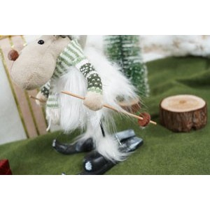 Ornament de Craciun ren pe schiuri, Flippy, alb/verde, textil, 33 cm [5]