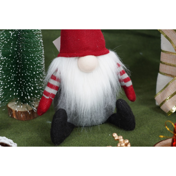 Ornament de Craciun spiridus cu palarie rosie, Flippy, rosu/gri, textil, 31 cm [4]