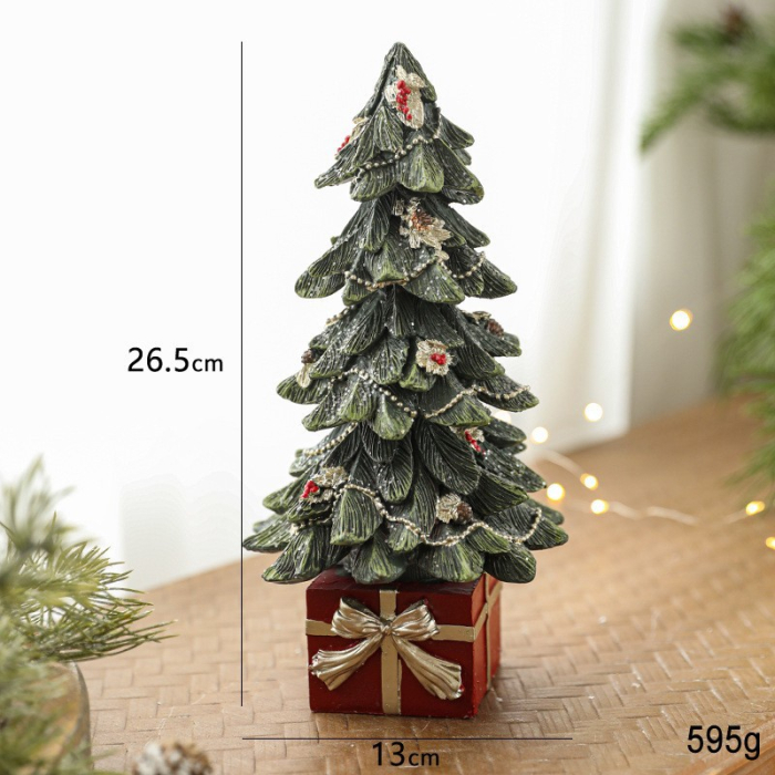 Ornament Decoratiune de Craciun, Flippy, Decoratiune Mica pentru Craciun din Rasina, Model Brad Impodobit cu Cadouri, 26.5 x 13 x 13 cm, Verde [1]