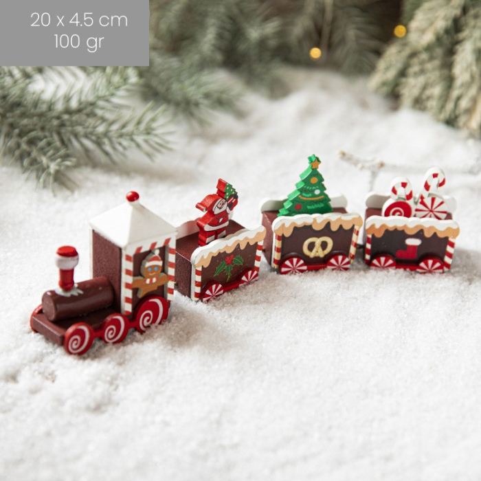Ornament Decoratiune de Craciun Tren Pictat, Flippy, Tip Ornament Jucarie de Decor pentru Craciun, din Lemn 20 cm, Tren Figurina de Craciun, Maro inchis [1]