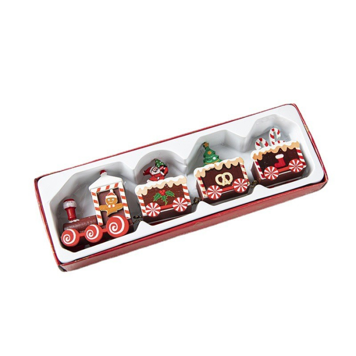 Ornament Decoratiune de Craciun Tren Pictat, Flippy, Tip Ornament Jucarie de Decor pentru Craciun, din Lemn 20 cm, Tren Figurina de Craciun, Maro inchis [2]