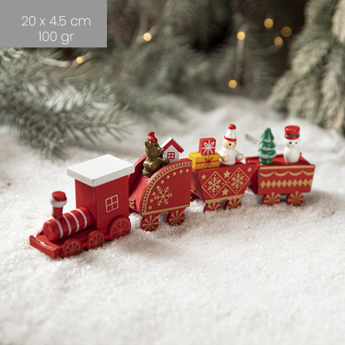 Ornament Decoratiune de Craciun Tren Pictat, Flippy, Tip Ornament Jucarie de Decor pentru Craciun, din Lemn 20 cm, Tren Figurina de Craciun, Rosu [1]