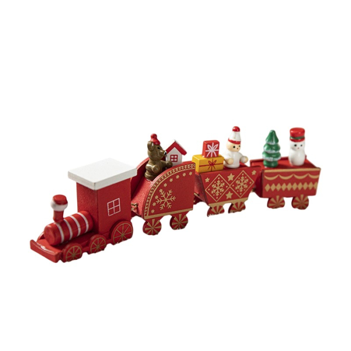 Ornament Decoratiune de Craciun Tren Pictat, Flippy, Tip Ornament Jucarie de Decor pentru Craciun, din Lemn 20 cm, Tren Figurina de Craciun, Rosu [4]