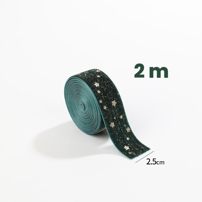 Panglica Decorativa de Craciun, Flippy, Panglica din Panza cu aspec de Catifea, Funda Ornament, Model cu Stele Aurii, Decor pentru Brad de Craciun, 200 x 2.5 cm, Verde [1]