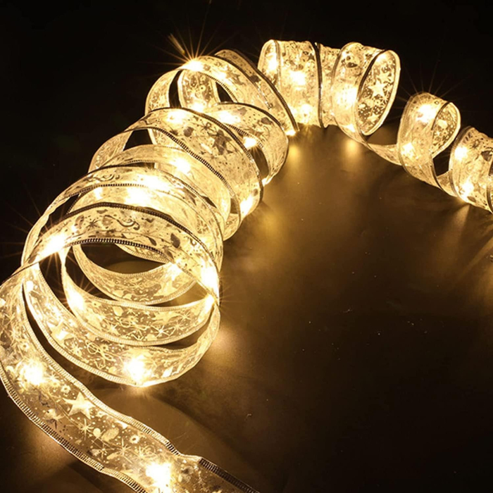 Panglică LED de Crăciun Flippy Aurie, lungime 2 m , 20 LED-uri, Baterii, Alb cald [2]