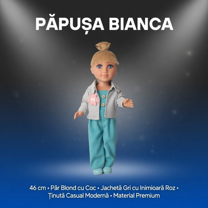Papusa Bianca Casual 46 cm Cu Tinuta Sport Si Accesorii, Papusa Fashion Cu Haine Moderne Si Design Realist, Jucarie Interactiva Pentru Fetite Cu Stil Urban, Papusa De Colectie Pentru Copii 3+ Ani, Alb [2]