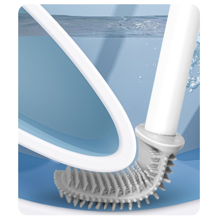 Perie de Toaleta , cu Recipient pentru Lichid, perie din TPR, Montare fara Perfoare, 12 x 6.5 x 40 cm, Gri [3]