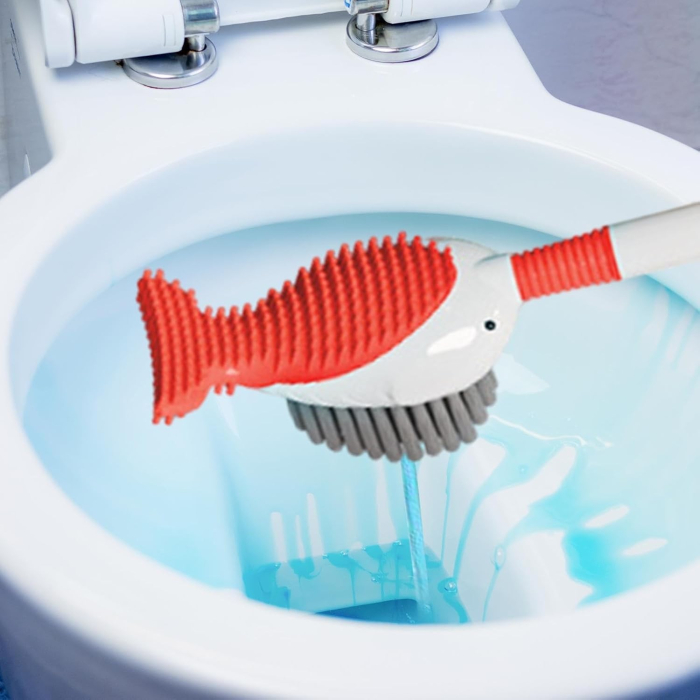 Perie de Toaleta , cu Suport de Perete, Recipient Detergent, 2 Tipuri de Perii, Model Balena, Rosu [4]
