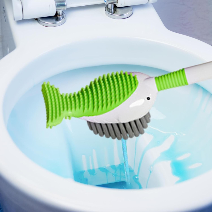 Perie de Toaleta , cu Suport de Perete, Recipient Detergent, 2 Tipuri de Perii, Model Balena, Verde [2]