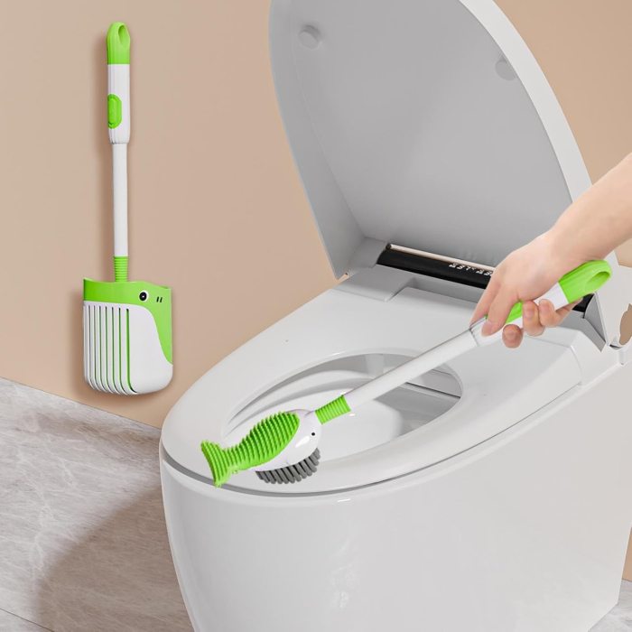 Perie de Toaleta , cu Suport de Perete, Recipient Detergent, 2 Tipuri de Perii, Model Balena, Verde [3]