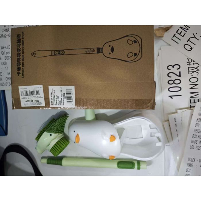 Perie de Toaleta , cu Suport de Perete, Recipient Detergent, 2 Tipuri de Perii, Model Rata, Verde [6]