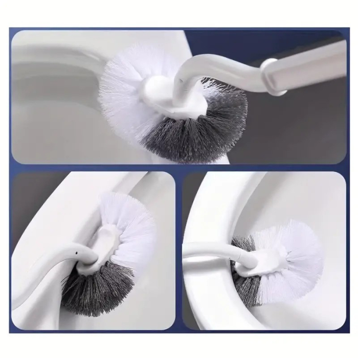 Perie de Toaleta , Maner Curbat, cu Suport, 40 x 12 cm, Peri Flexibili, Alb [3]