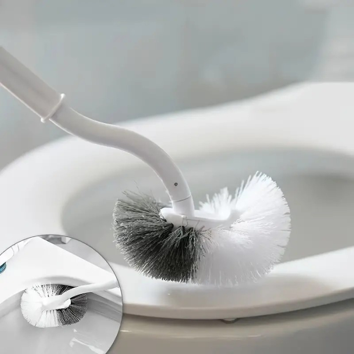 Perie de Toaleta , Maner Curbat, cu Suport, 40 x 12 cm, Peri Flexibili, Alb [2]