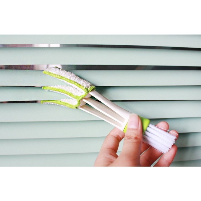 Perie Multifunctionala de Curatare, Flippy, pentru Ventilatie Auto, Doua Capete, Moale, Microfibra, Alb-Verde, 16.25cm [4]