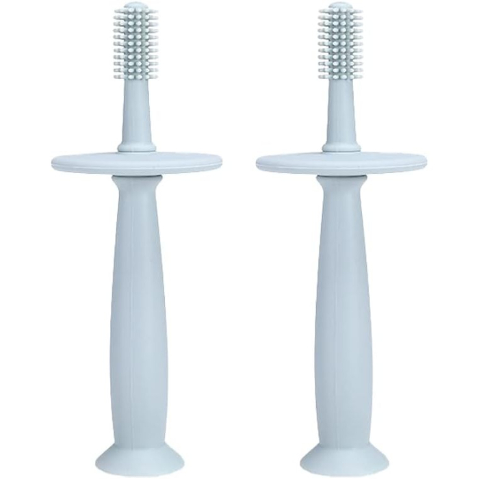 Periuta de Dinti din Silicon pentru Bebelusi, Flippy, fara BPA, 360 Grade, Bariera Anti-Inghitire, Maner Ergonomic, 12.5 x 15 cm, Albastru [2]