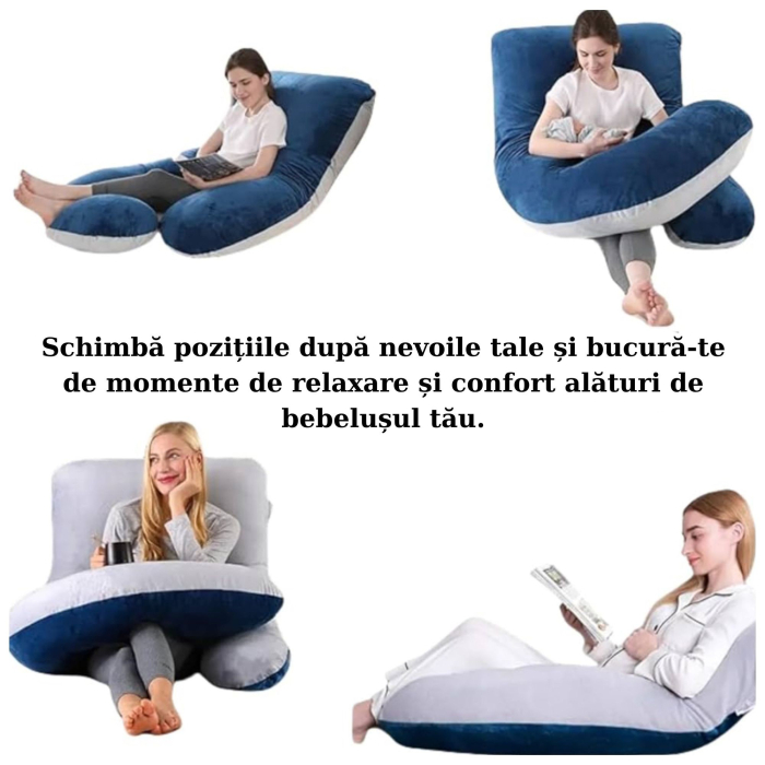 Perna pentru Gravide, Flippy, Perna de Sarcina, Detasabila si Lavabila, Ergonomica Tip J, Captuseala din Poliester, 155 x 75 x 60 cm, Bleumarin/Gri deschis [3]