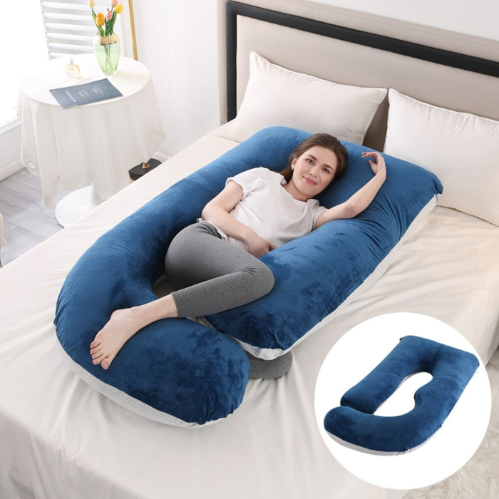 Perna pentru Gravide, Flippy, Perna de Sarcina, Detasabila si Lavabila, Ergonomica Tip J, Captuseala din Poliester, 155 x 75 x 60 cm, Bleumarin/Gri deschis [2]