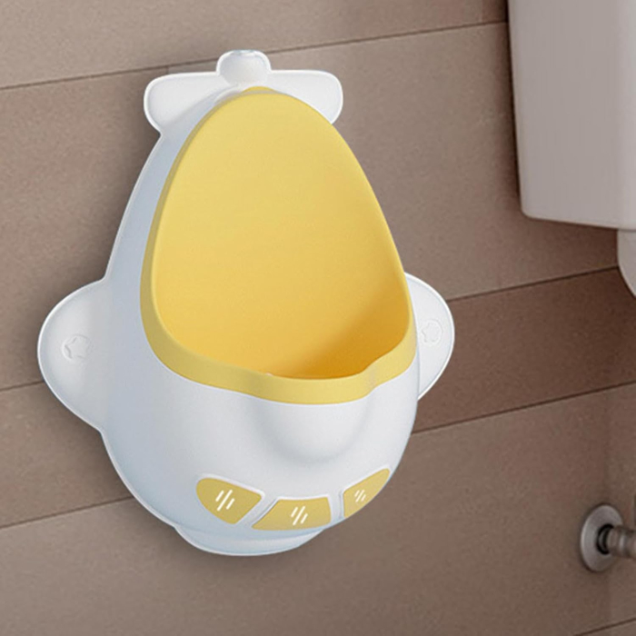 Pisoar pentru Baieti , 0-8 Ani, in Forma de Avion, Perie Inclusa, Montare pe Perete, Carlig Autoadeziv Inclus, 29 x 33.5 cm, Alb/Galben [2]