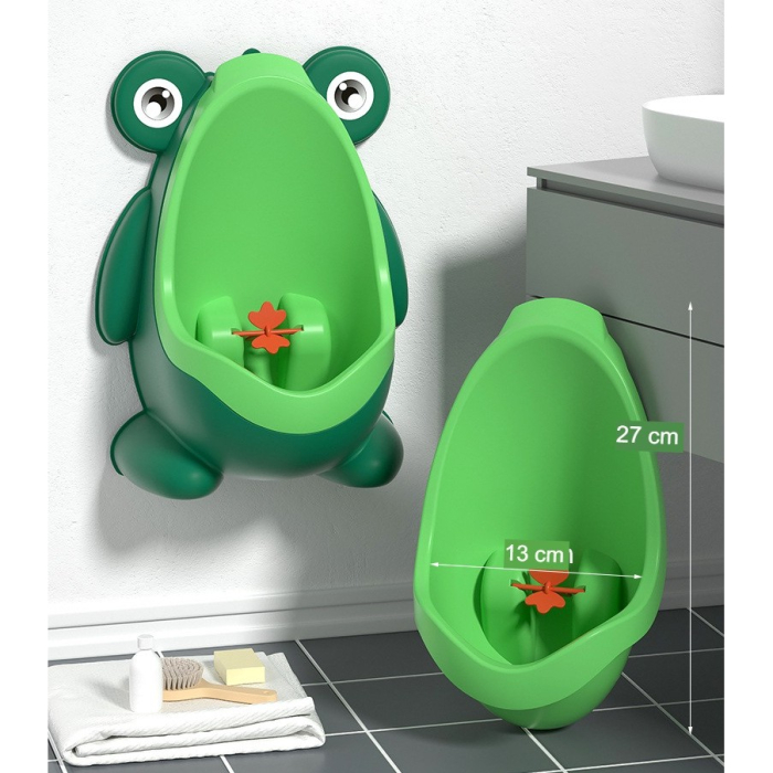 Pisoar pentru Baieti , 0-8 Ani, in Forma de Broasca, Perie Inclusa, Montare pe Perete, Carlig Autoadeziv Inclus, 29 x 22.5 cm, Verde [5]