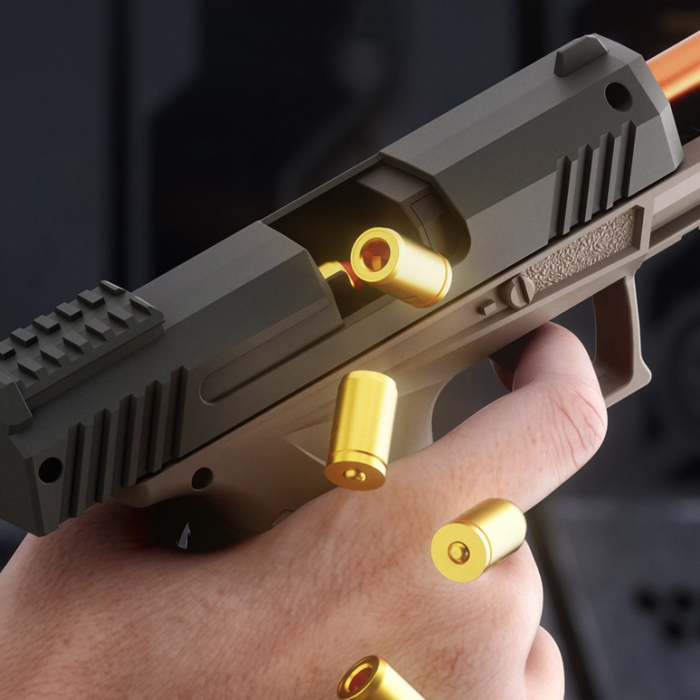 Pistol de jucarie GX4 cu Ejectie, Flippy, de Explozie de buzunar, Makara BLOWBACK, Gloante Moi pentru Copii, 15 x 13 x 3.5 cm, Negru Maro [3]