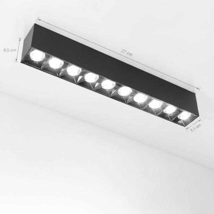 Proiector LED Liniar Aplicat Grila 15W, Lumina Neutra 4000K, 10 surse, 27 x 3.5 x 6.5 cm [9]