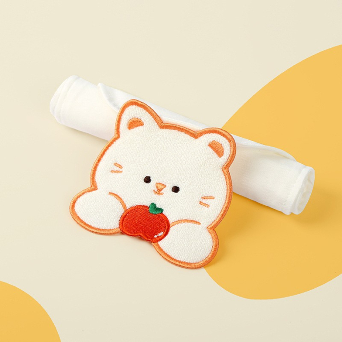 Prosop Absorbant, Flippy, din Bumbac, pentru Bebelusi, 19x28 cm, Model Pisica, Alb [2]